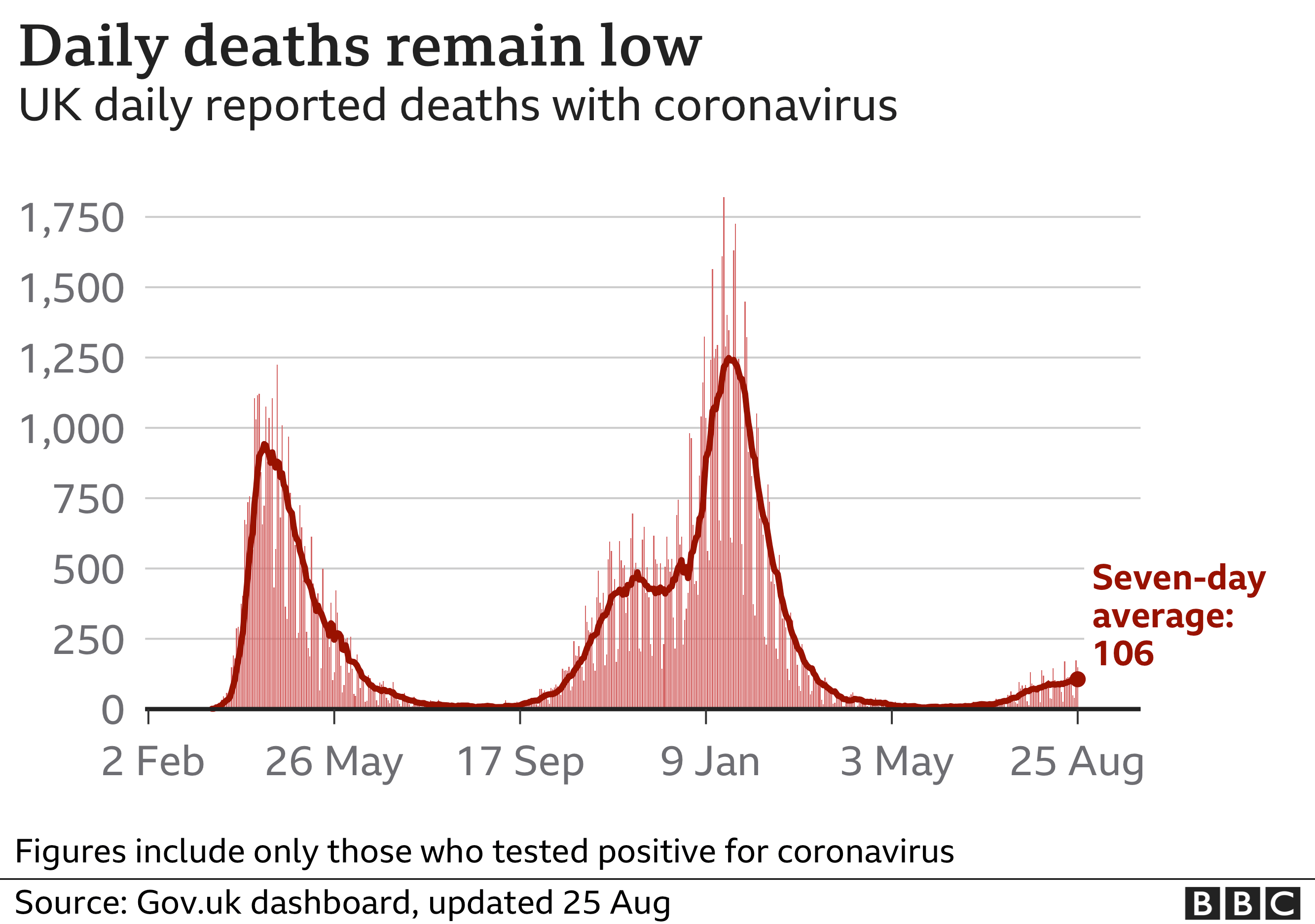 Daily UK Covid deaths remain low 25-8-2021 - enlarge
